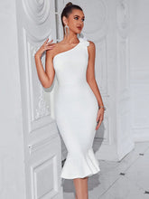 Women's One Shoulder 3D Floral Bandage Mermaid Bridesmaid Dress